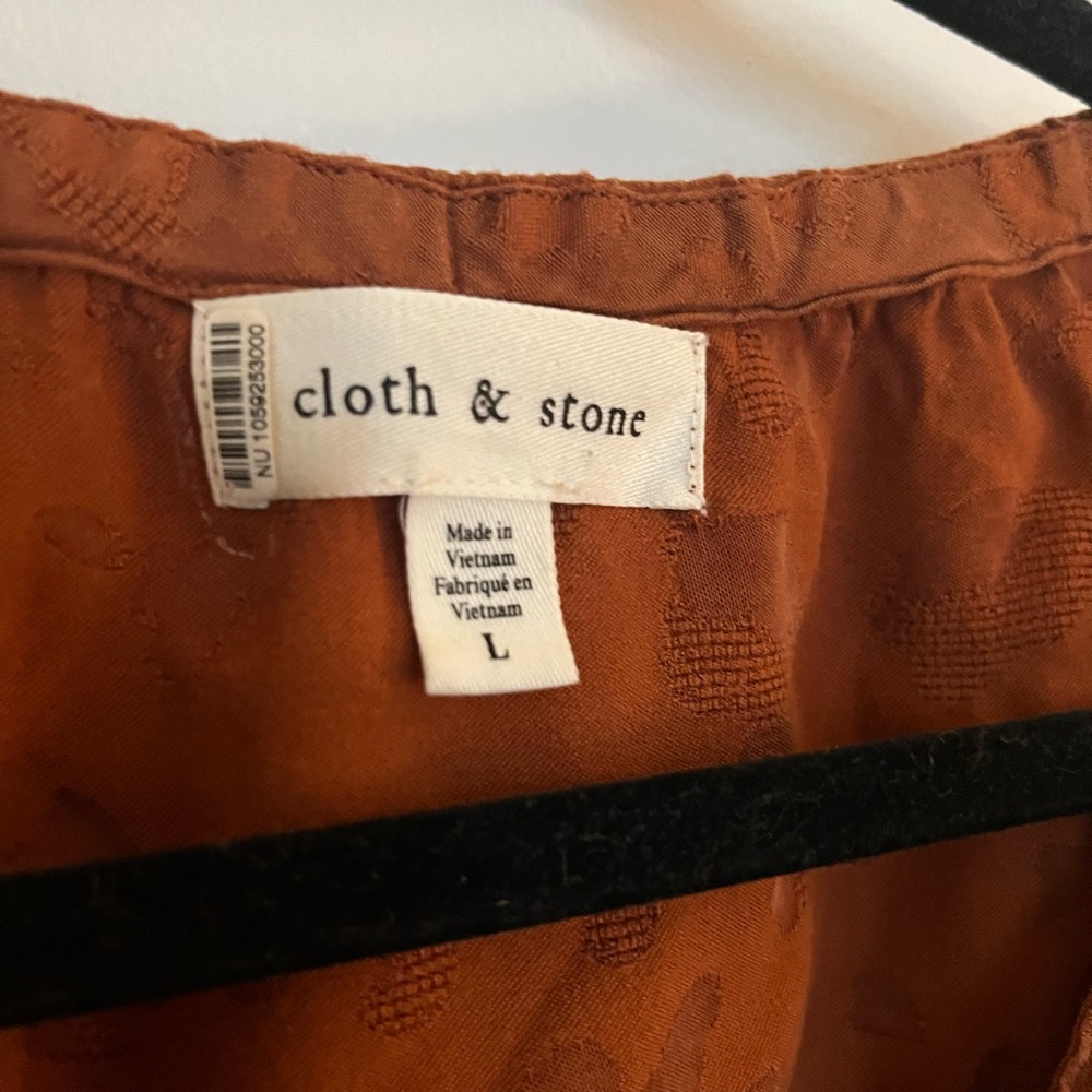 Anthropologie Cloth & Stone Orange Long Sleeve Elastic Neck Buttondown Top - Picture 6 of 10
